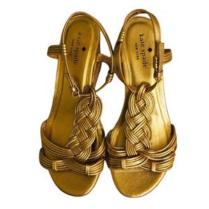 Kate Spade Gold Wedge Buckled Shoes Size 6.5